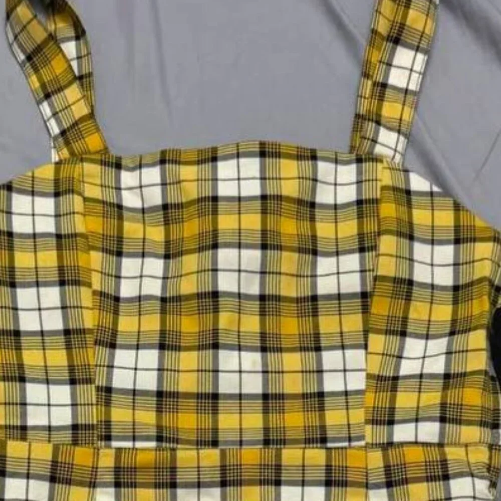 Yellow Plaid Mini Dress - Picture 2 of 3